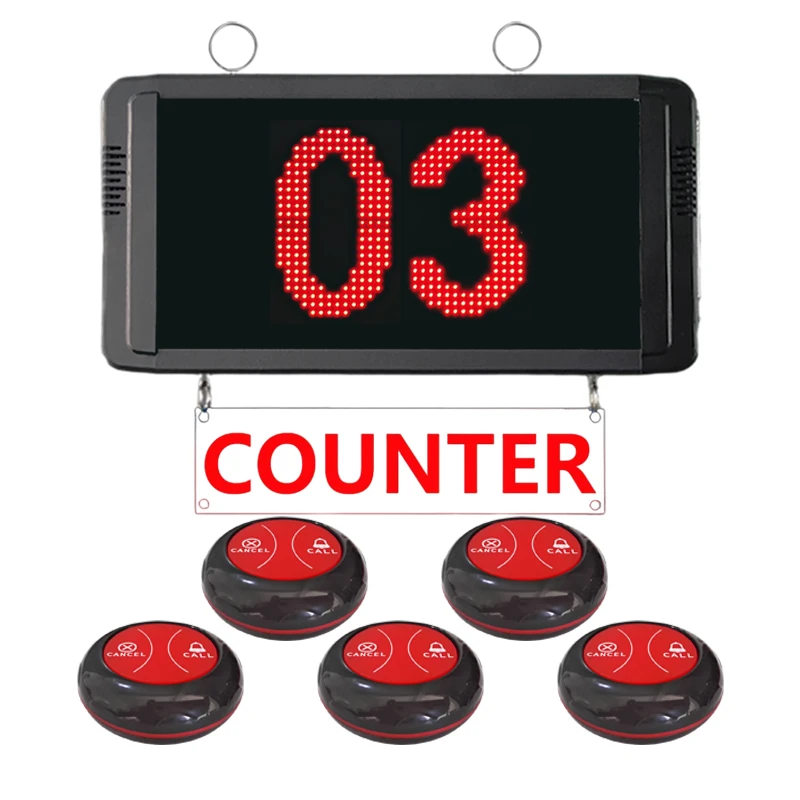 Wireless Queue Call System for Bank Teller Supermarket till with 1 Display Receiver And 5 Buttons