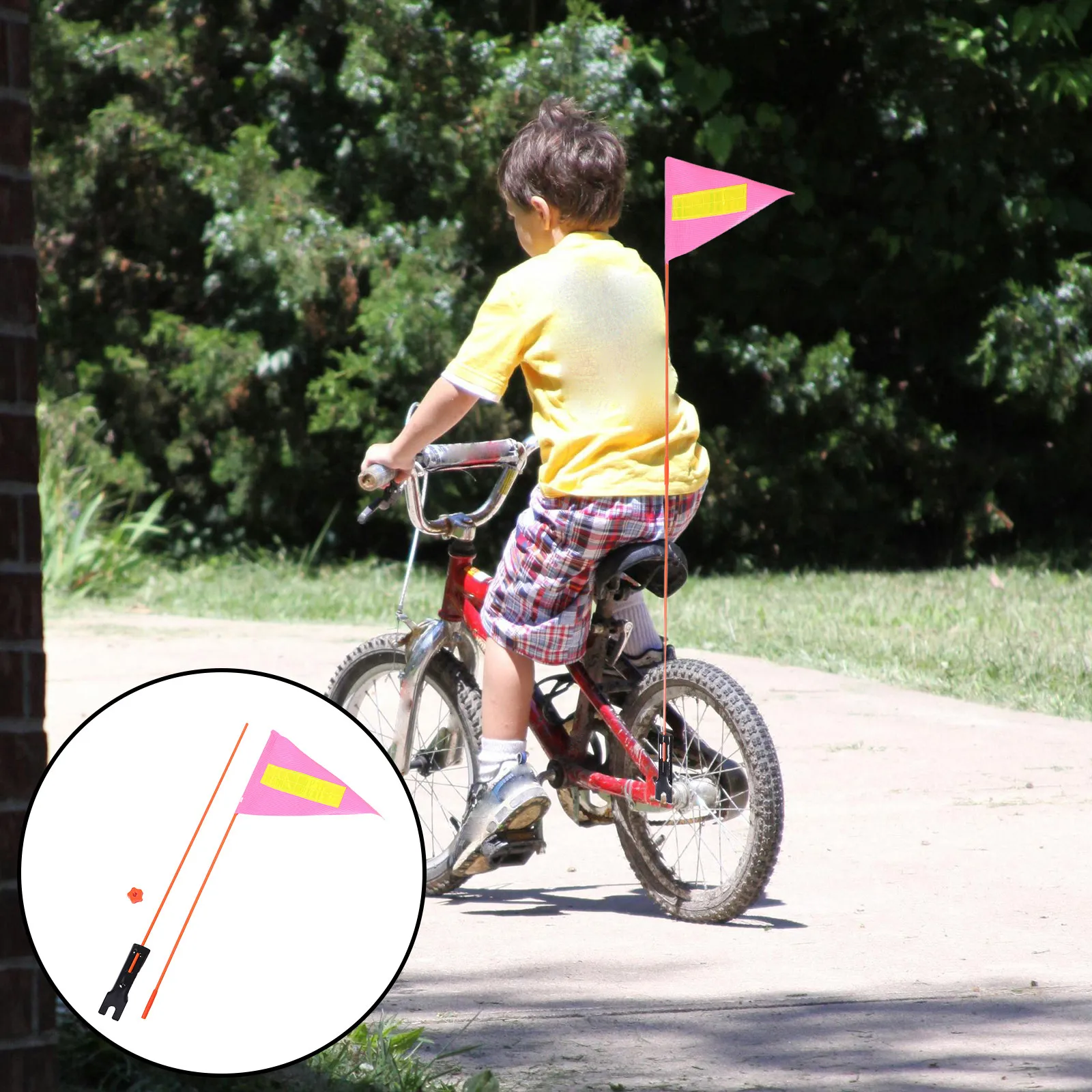 

2Pcs Bike Safety Flags Replacement Reflective Orange Triangle Flag Heavy Duty Fiberglass Pole High Visibility Kids Bike Trailer