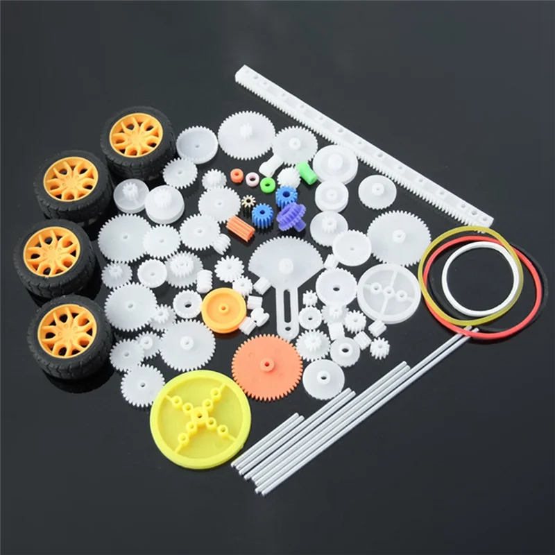 YSUN-Scientific Experiment Model Package Replacement Parts DIY Car Gear Set Robot RC Airplane Wheels Axles Tires Kits 78Pcs
