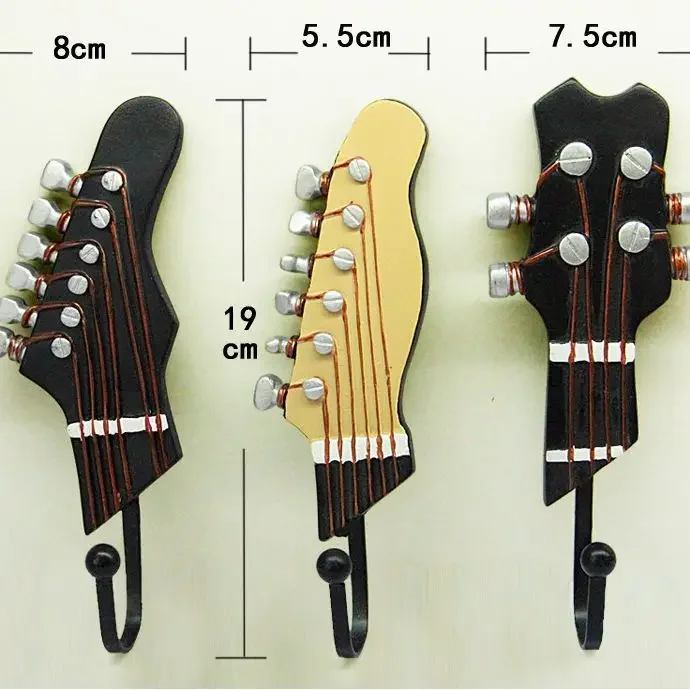 Retro 3 Pcs/Set Guitar Heads Hooks Music Home Resin Clothes Hat Hanger Movie Wall Mounted Hook for Home Decoration