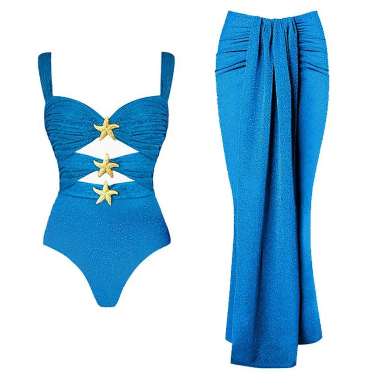 

2025 New Pure Color One-Piece Swimsuit Women's Sexy Hollow out f Skirt Two-Piece Set Surfing Sportswear Fixed Chest Pad