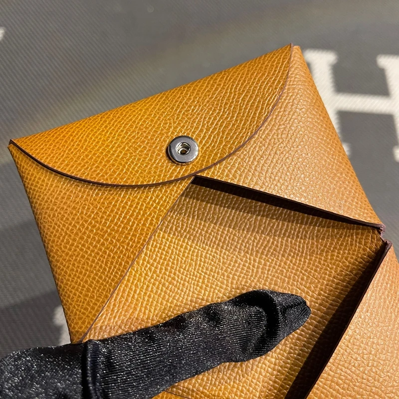 Genuine Leather Key Coin Document Wallet Brown Gold Button Clasp Short Style Leather Goods Men's Wallets Functional  Pouches