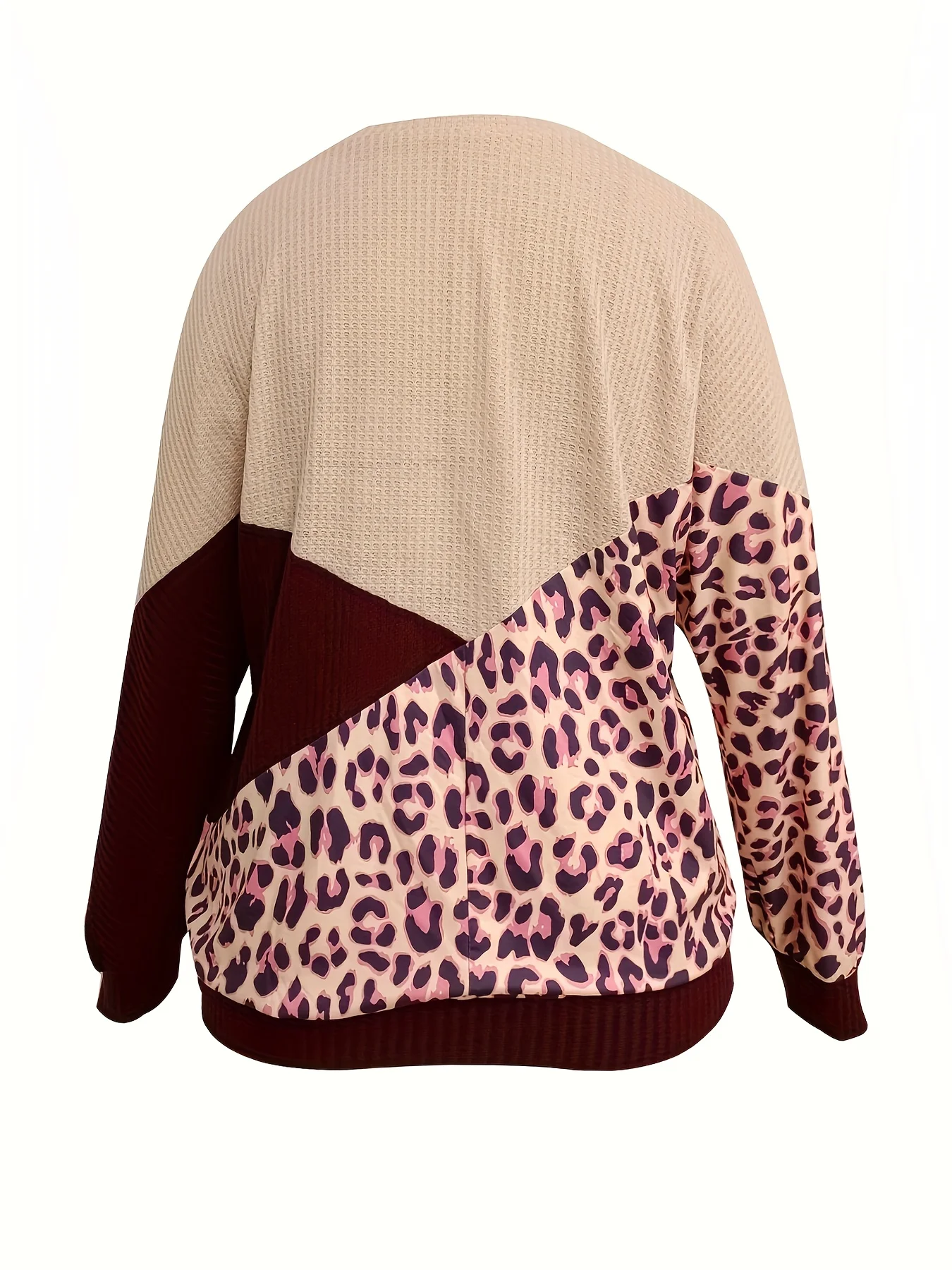 

Trendy Women's Leopard Print Color Block Sweater Waffle Knit Loose Fit Top