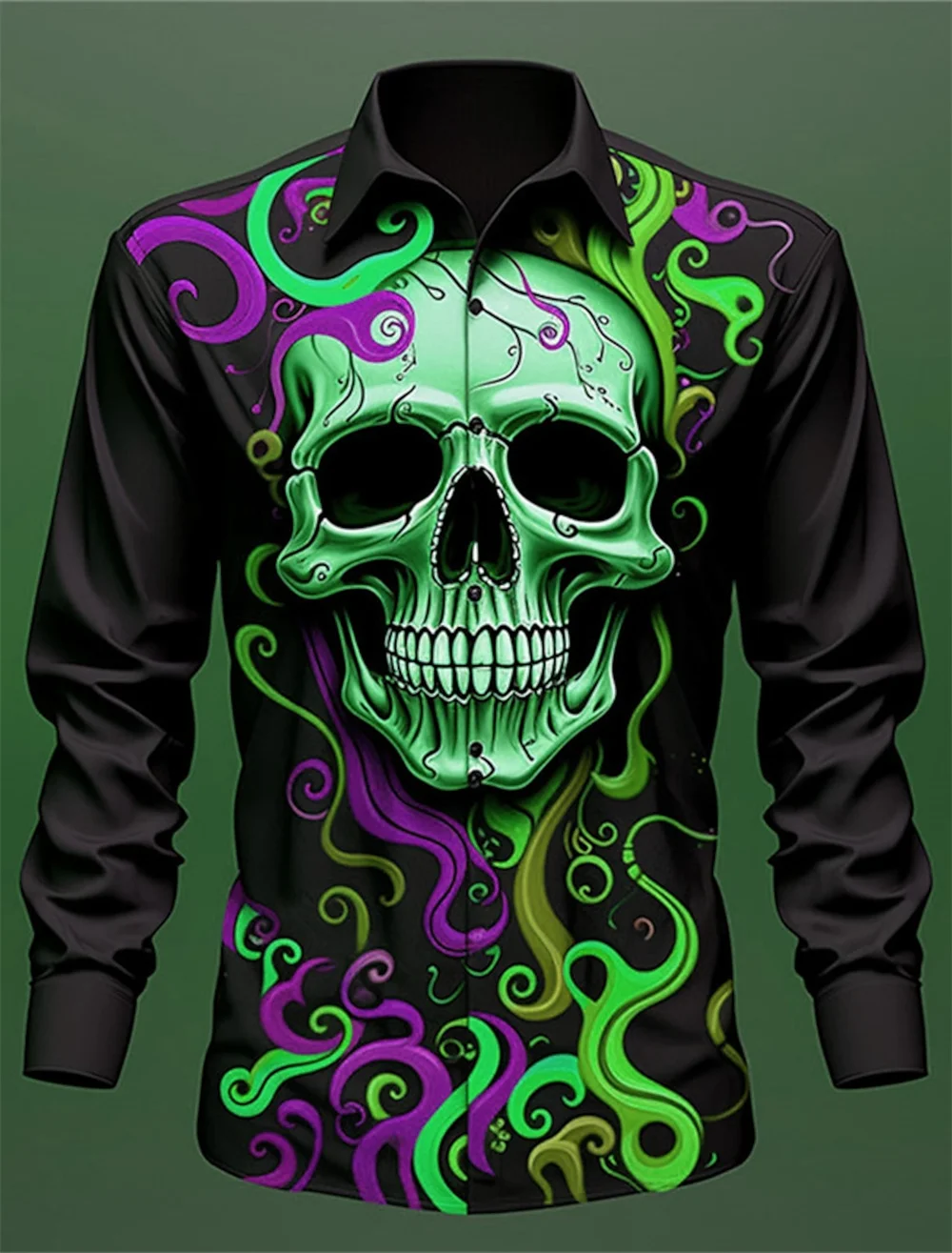 Skull Vintage Gothic camicia da uomo Outdoor Halloween Street autunno inverno Turndown camicia a maniche lunghe tessuto elasticizzato alla moda