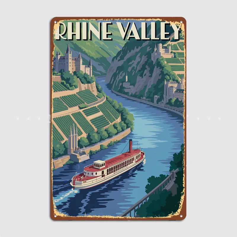 Rhine Valley Vintage Travel Poster Metal Sign Life Wall Custom Bedroom Indoor Home Wall Decor Posters Room Decoration