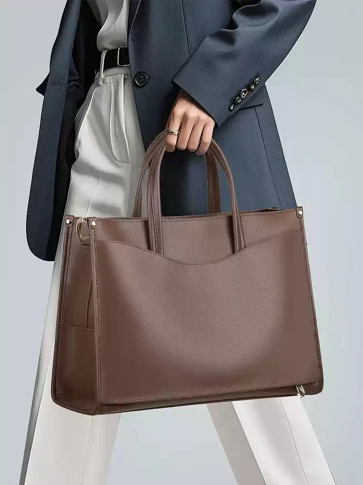 

New leather women's bag, large-capacity ladies' handbag, business casual, travel briefcase, lightweight crossbody bag