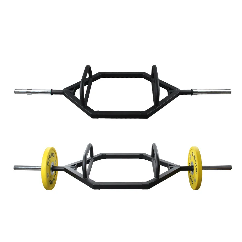 

Gym Equipment Black Fitness Polished Chrome Body Safety Curved Weight Lifting Hex Trap Gym Barbell Bar New