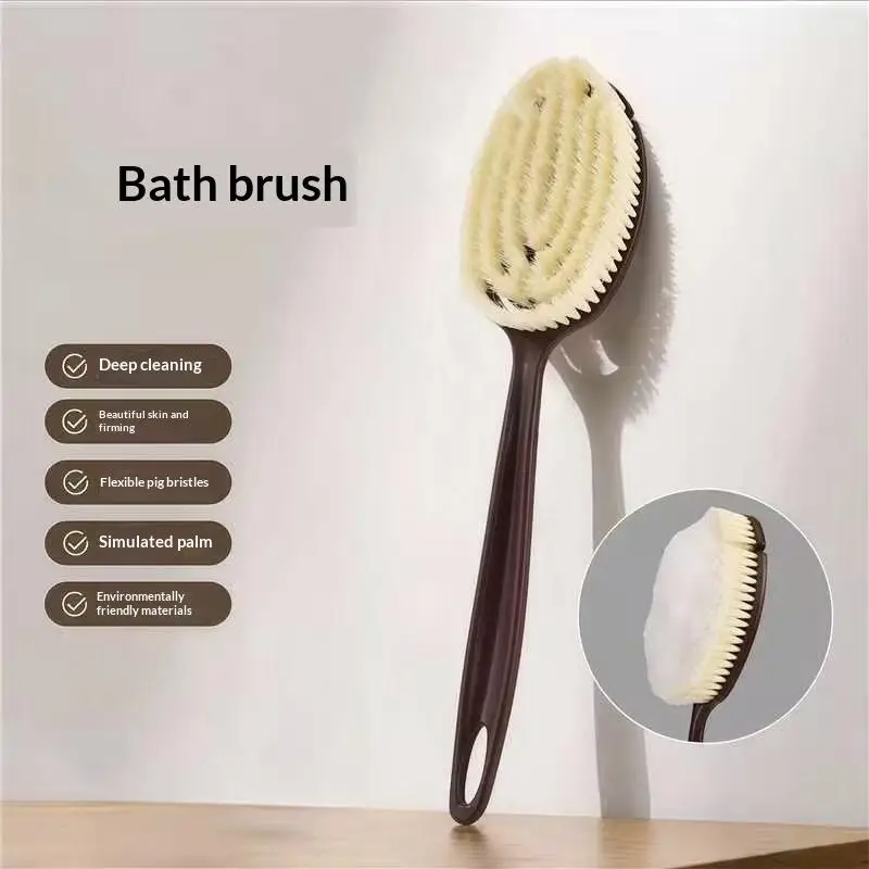 1Pcs Body Massage Brush 2 In 1 Long Handle Back Scrubber Natural Coconut Bristle Wet Dry Bath Brush Accessories Gift