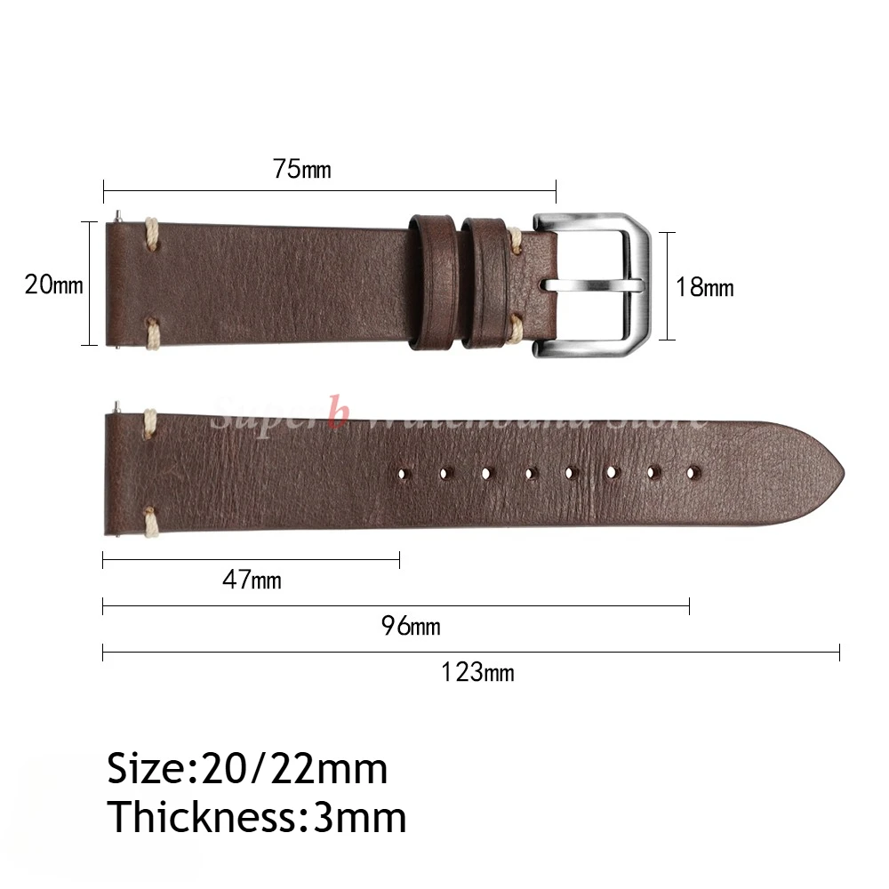 الإفراج السريع خمر جلد البقر حزام الساعات 20 مللي متر 22 مللي متر أسود براون خياطة معصمه لساعة سامسونج جالاكسي 7/6/5/4