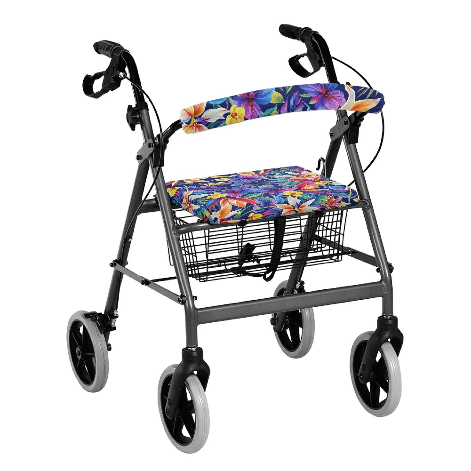 Coloranimal Tropical Floral 2 Pieces Rollator Seat Back Rest Covers Polyester Fabric Rollator Seat Back Cover for Seniors