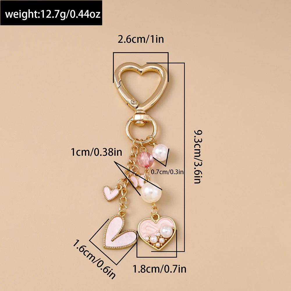 Aihua Hübscher rosa Liebesherz-Schlüsselanhänger, Perle, Schmetterling, Herz, Schlüsselanhänger, Anhänger für Frauen und Mädchen, Handtasche, Dekor, DIY-Schmuck, Geschenk – Detail 5