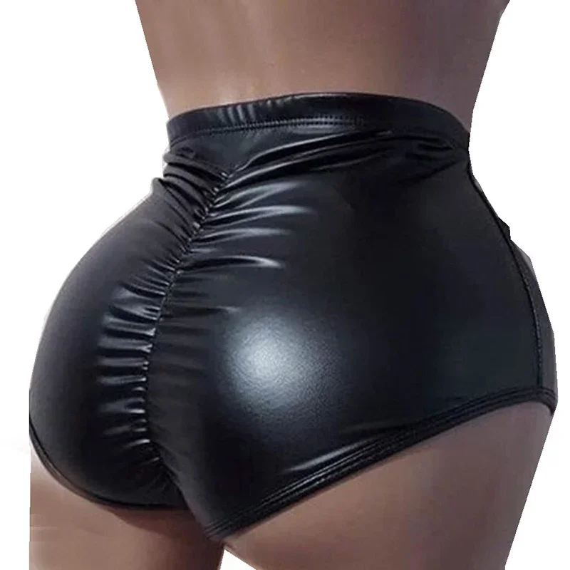 Pantaloni caldi lucidi in ecopelle taglie forti donna elastico in vita aderente pacchetto fianchi pantaloncini semplici pantaloncini elasticizzati sexy taglio alto oa33