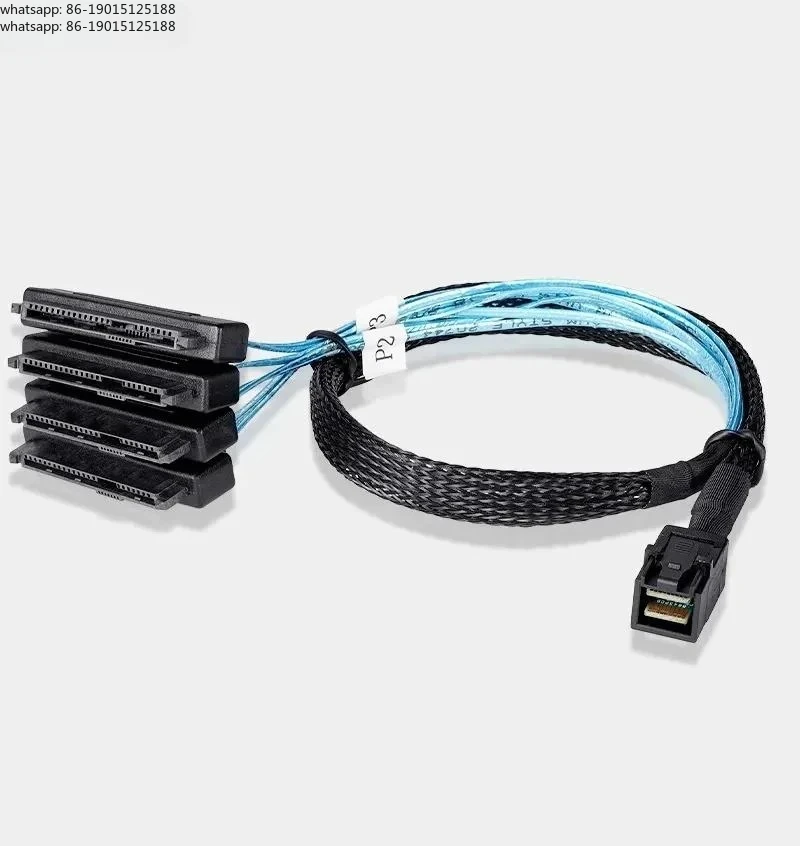 2pcs SAS SATA Cables SFF-8643 To 4 SFF-8482 Internal Mini SAS HD to 4 29pin  connector with SAS 15pin Power Port 12GB/S Cable
