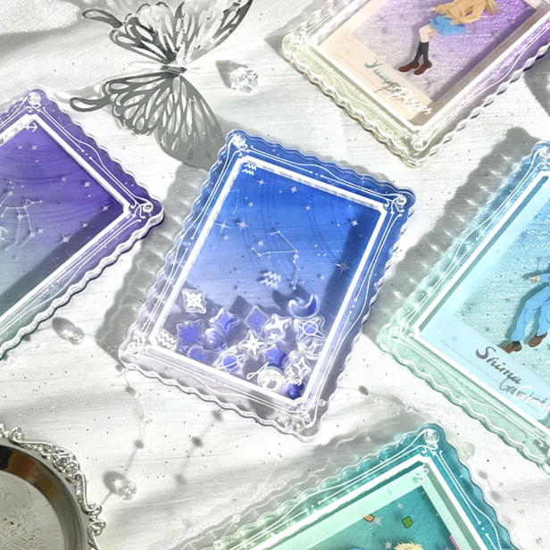 Dreamy Zodiac Constellation Acrylic Shaker Card Case, Glittery Starry Gradient Display Frame, for 3/6-Inch Photocards, Postcards