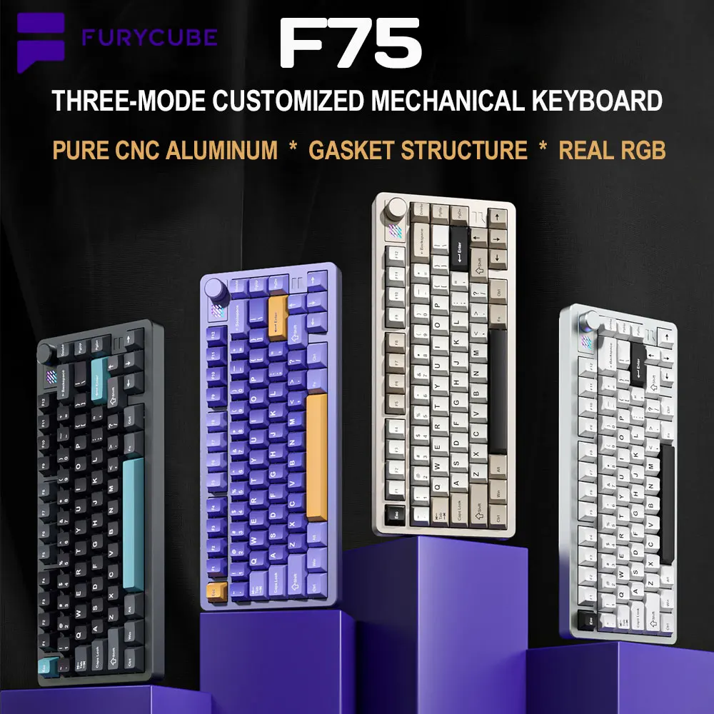 

FURYCUBE F75 2.4G Wireless/Bluetooth/Wired Gaming Mechanical Keyboard 82 Keys CNC Aluminum RGB OEM Customized Gasket Structure