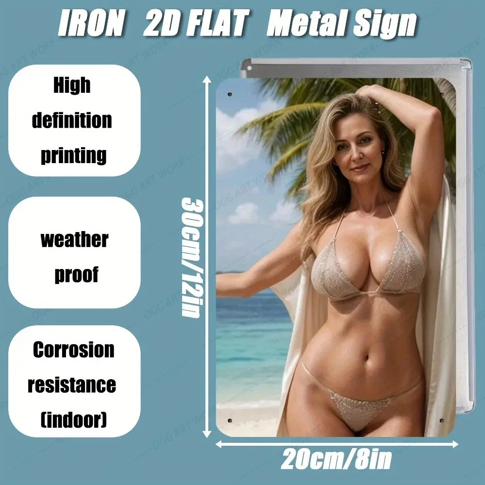Vintage Retro Pin Up Girl Metal Wall Decor - 8x12 Inch Heavy Iron Sign for Home Bar Cafe Pool Halloween Christmas Beach Party