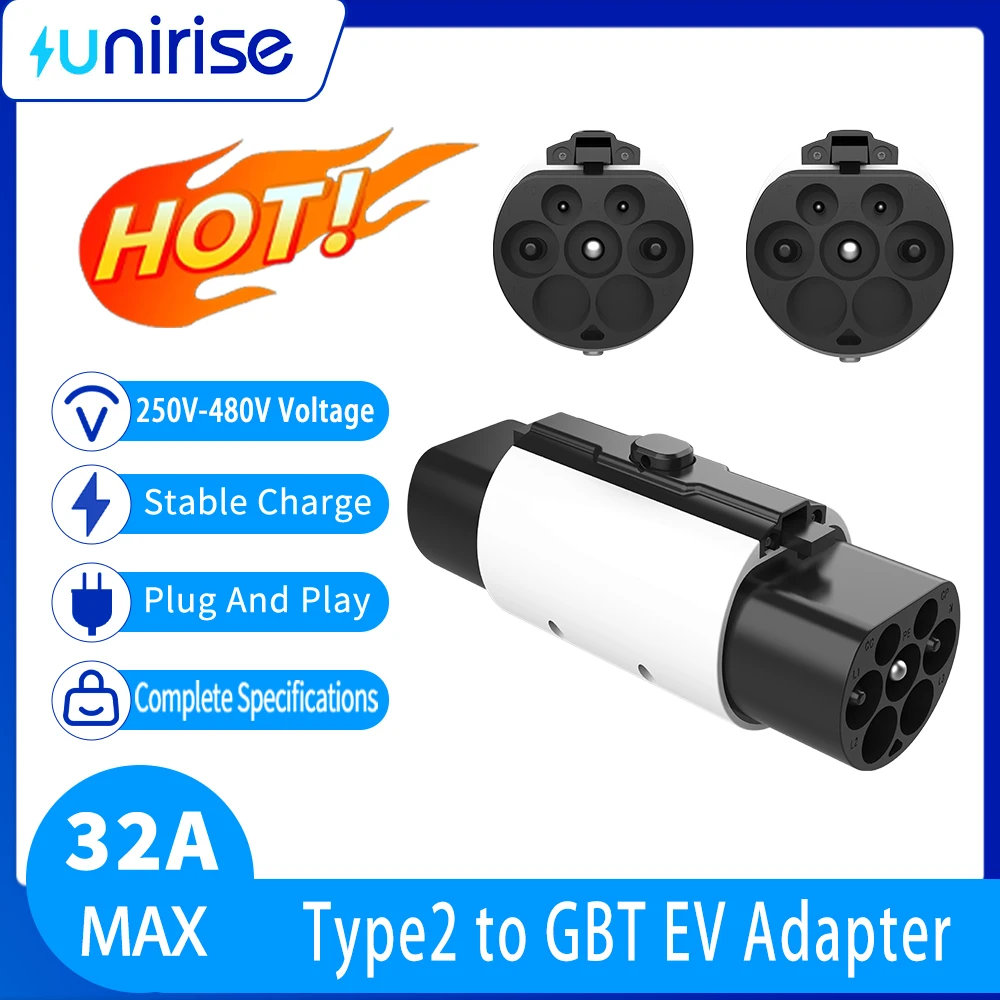 

Unirise 32A Type2 to GBT Adapter With safety lock buckle Converter For Type2 Charging Station to GBT BYD Geely Auto car Charger