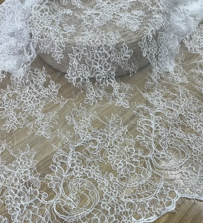 2023 Traditional Handmade Cording Lace 1.4M Wide, 2.9M Long Bridal Lace Fabric White Eyelash French Lace Fabrics Quality