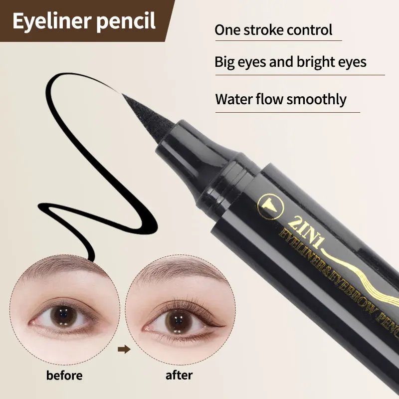 2 in 1 Dual End 4-Prong Eyebrow & Eyeliner Pen, Waterproof Sweat Resistant Smudge Proof Makeup Pen for Beginners