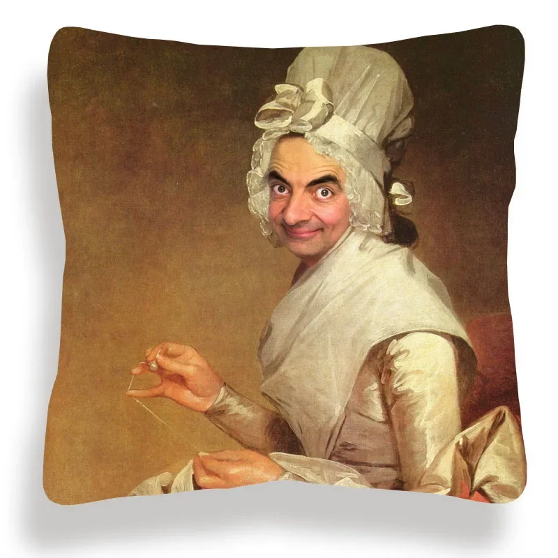 Modern Art Funny Humourous Mr Bean Cushion Covers Mona Lisa Special Decorative Pillows For Sofa 45X45cm
