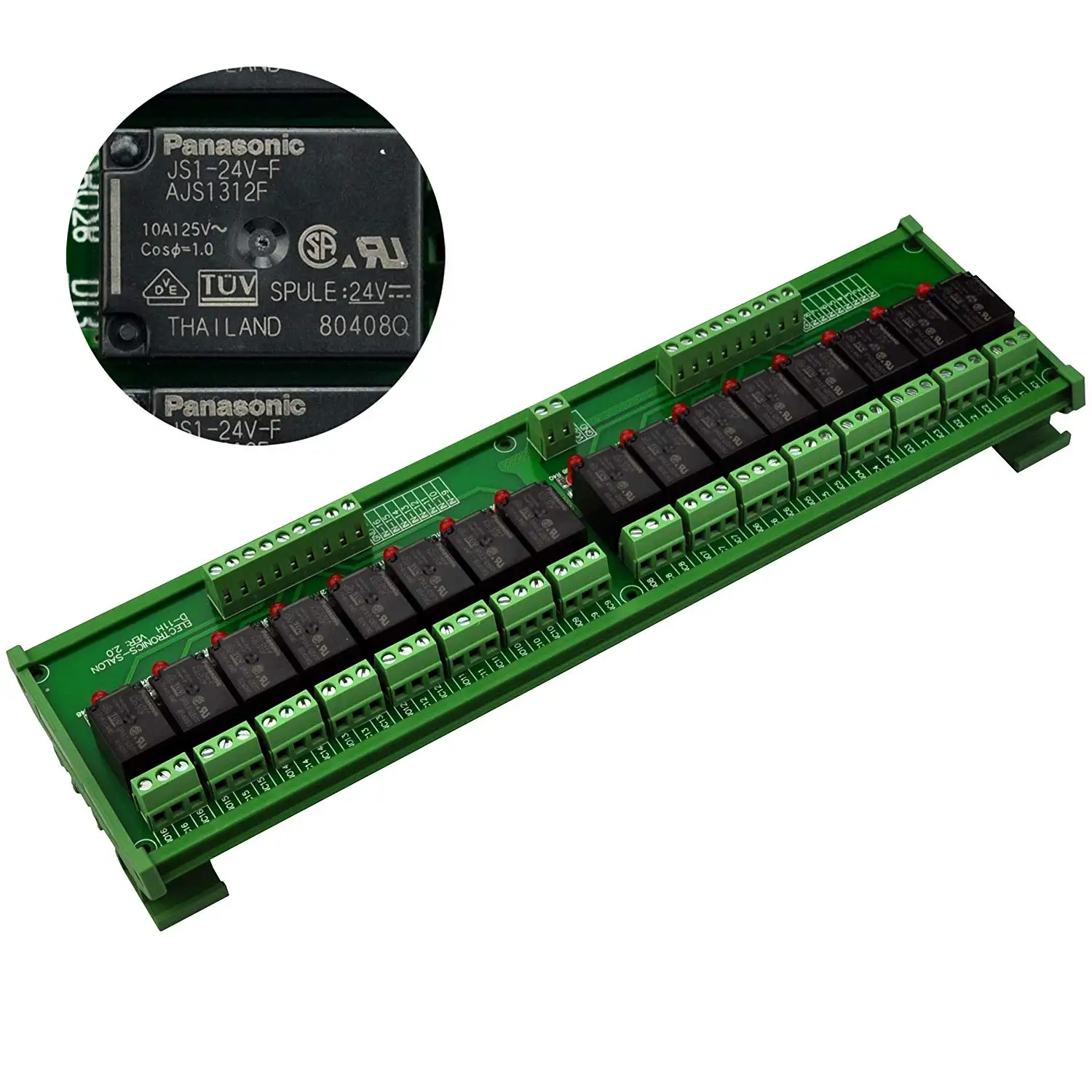 

ELECTRONICS-SALON DIN Rail Mount 16 SPDT 10Amp Power Relay Interface Module, DC 24V Version.