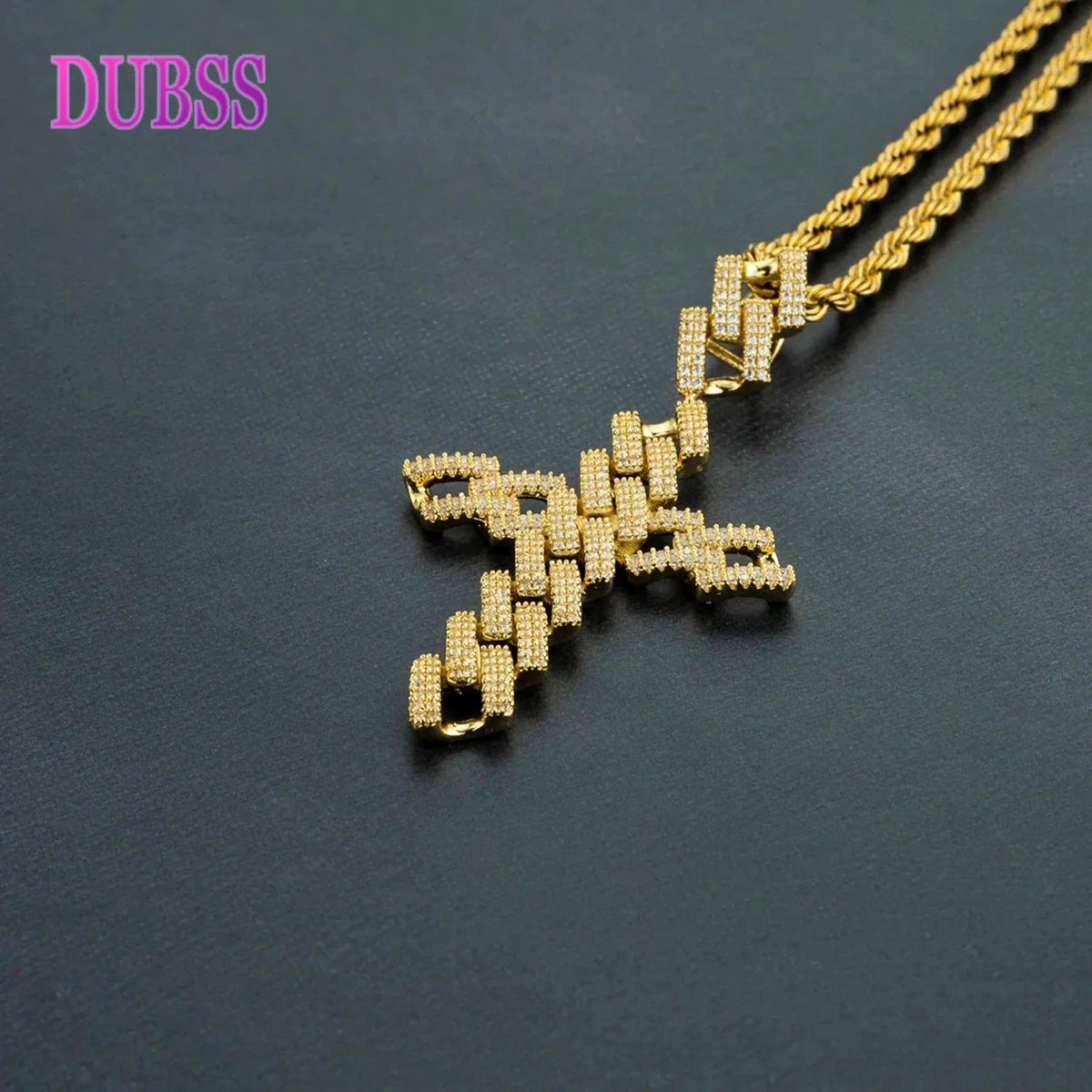 

Dubss Cross Pendant Gold Color Plated AAA Cubic Zircon Men's Hip Hop Rock Jewelry