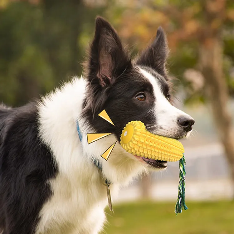 Popular Durable Rubber Corn Dog Toys Anti-Bite Vents Sound Puppy Grinding Stick Rope Dog Chewing Pet Supplies Bag