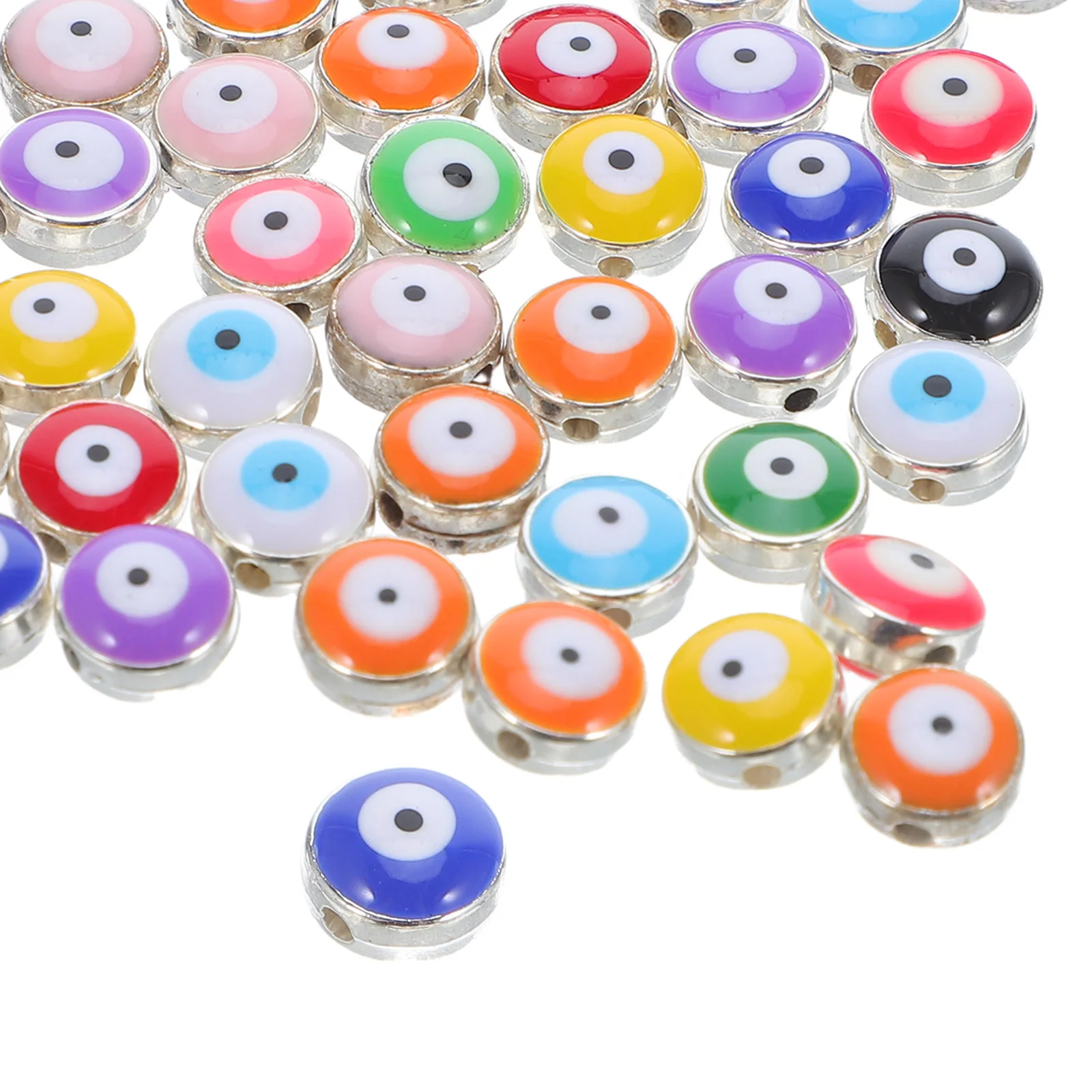 

60Pcs Evil Eye Beads Flat Round Resin Charms for Craft Making Bracelets Necklaces Earrings Keychains Evil Eye Beads