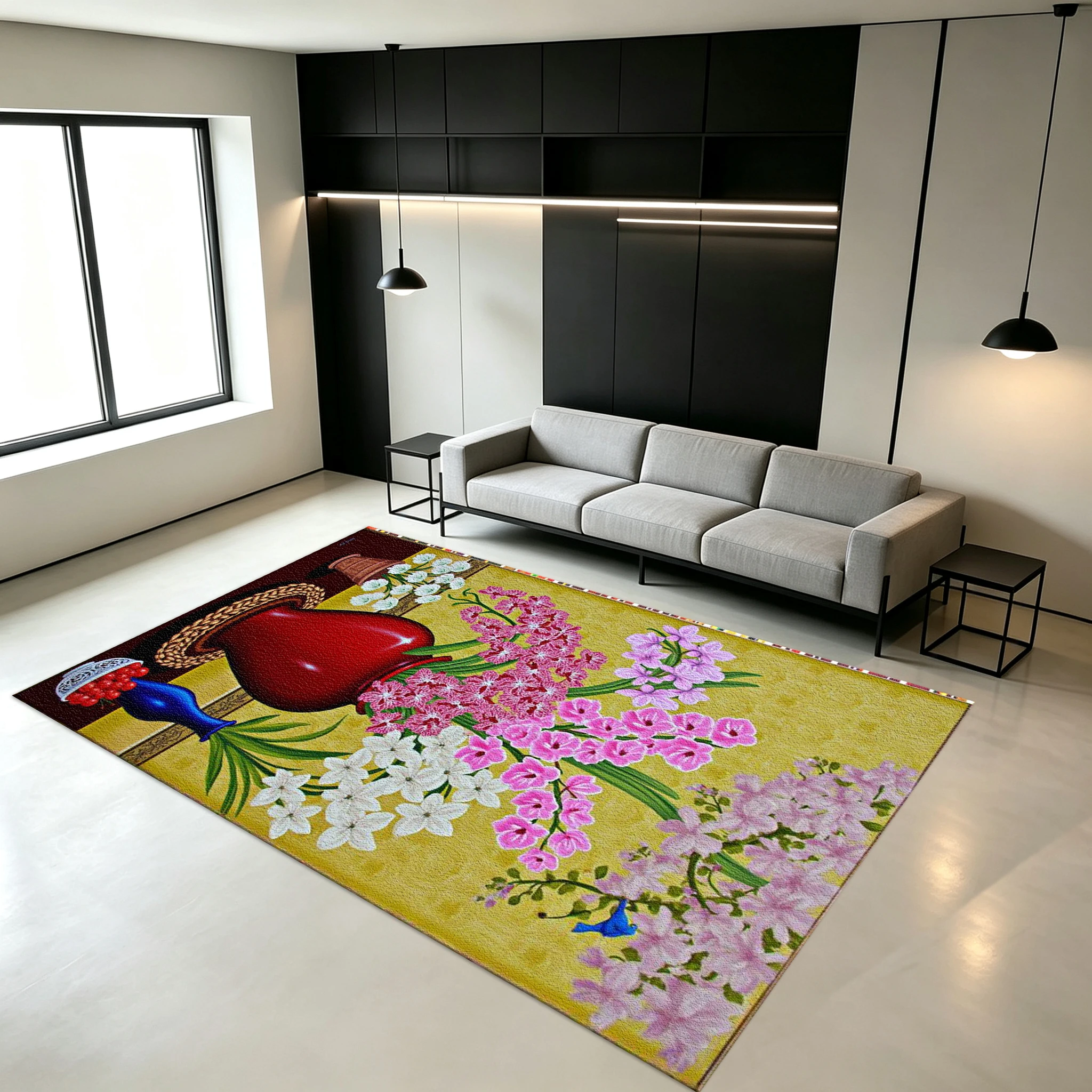 Classic Vase Floral Art Print Carpet Decorative Rug, Suitable for Home Living Room Entrance Indoor Floor Mat