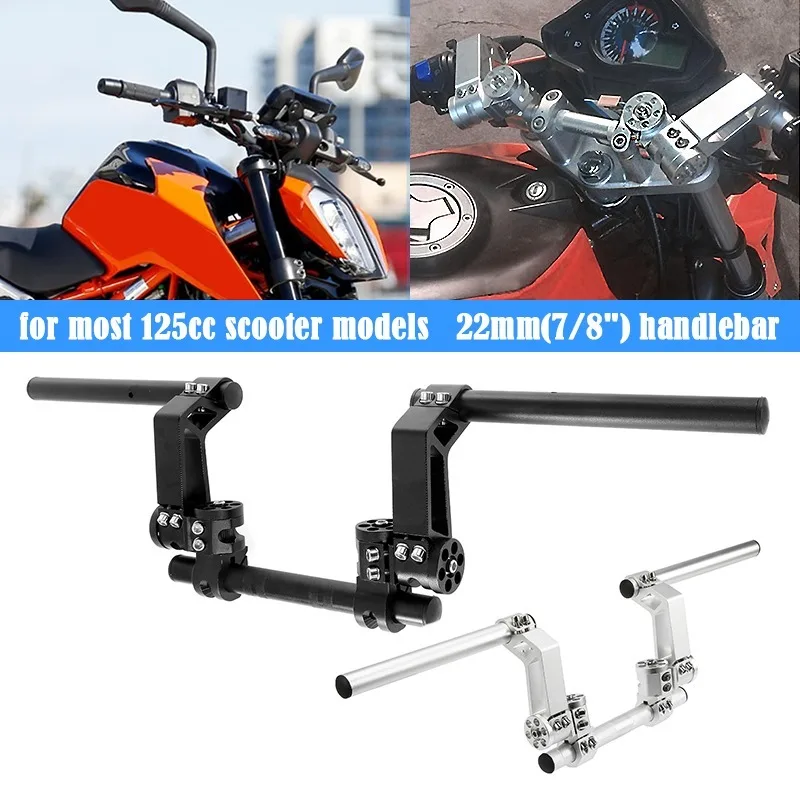 

22mm 7/8 Black Silver Aluminum Handlebar Mortorcycle Handle Bar Hand Grip for Most 125cc Scooter Models