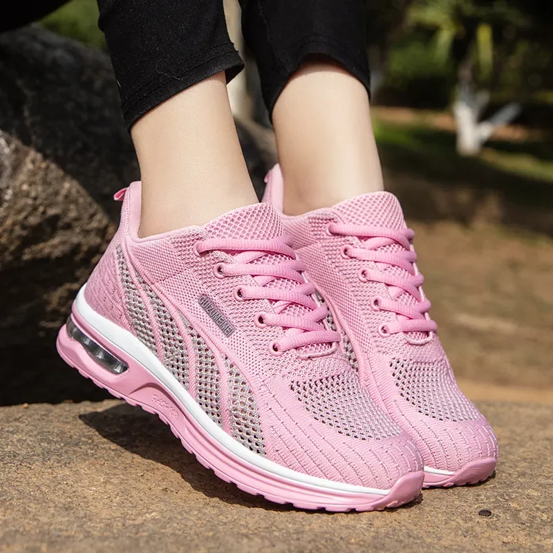 Women Sport Shoes Spring Ladies Breathable Mesh Running Shoes Summer Light Air Cushion Sneakers Outdoor Lace Up Training Shoes