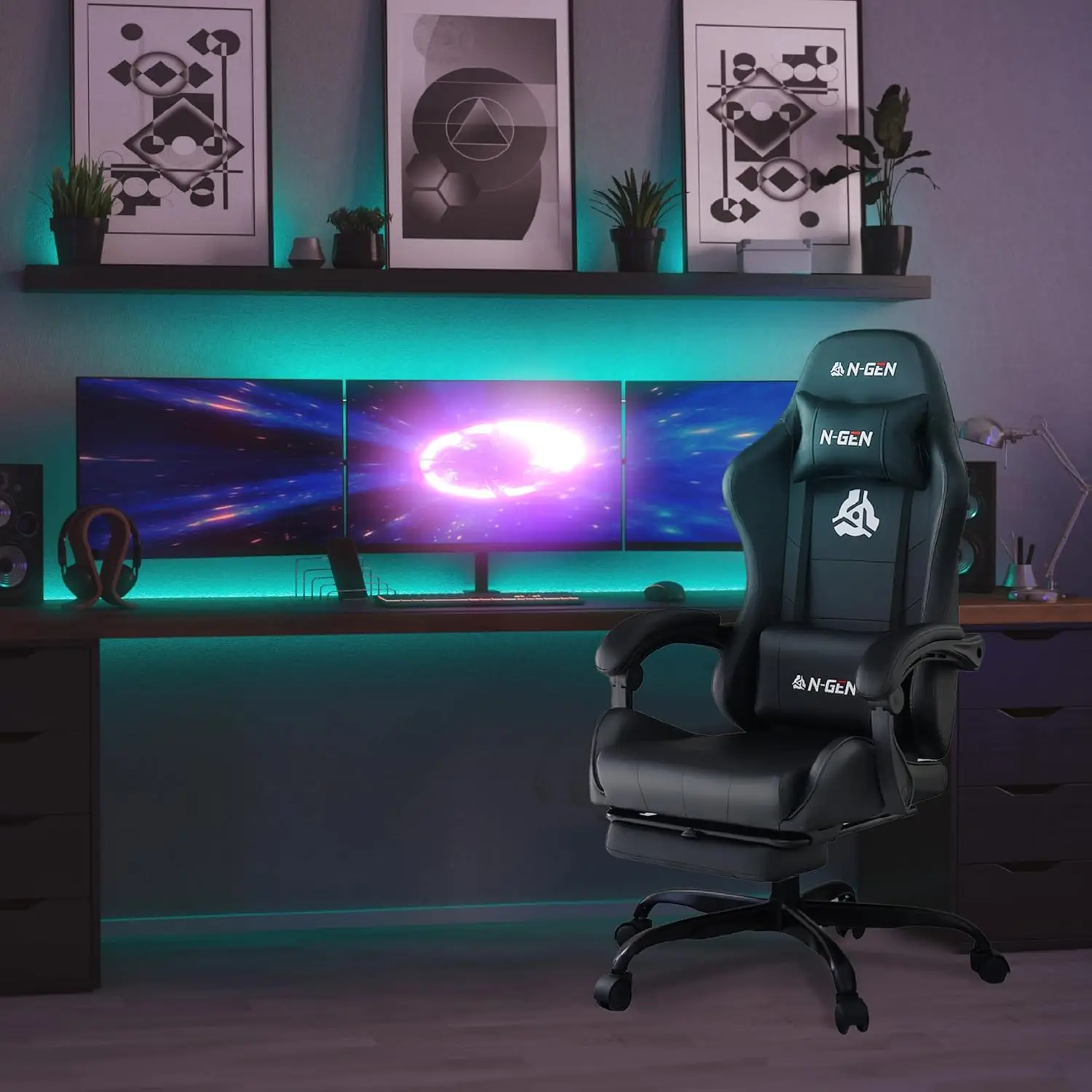 GAMING Video Gaming Chair with Footrest High Back Ergonomic Comfortable Office Computer Desk with Lumbar Support Height