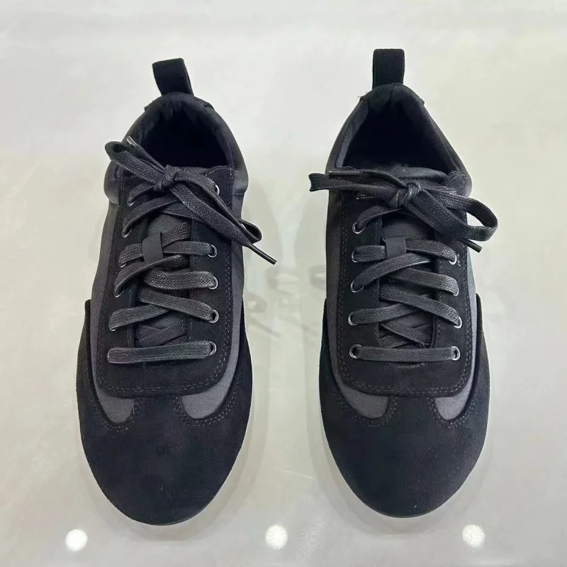 2024 TRAF Black Flat Derby Shoes For Women Casual Lace Up Anti-skid Sneakers Female Autumn Winter New Designer Single Shoes ﻿