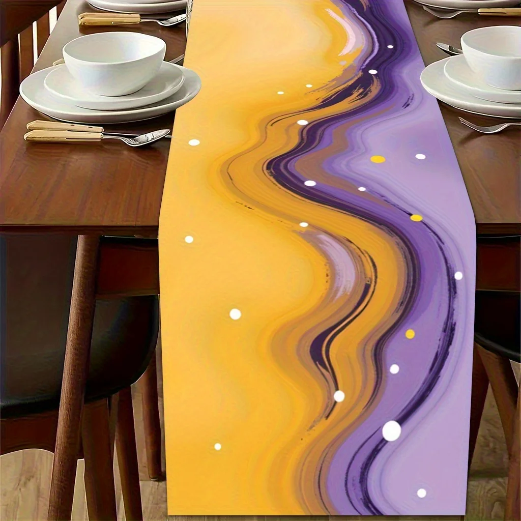 1 Piece of Purple and Yellow Wave Pattern Table Runner, Suitable for Farmhouse, Indoor, Kitchen, Celebrations, Table Decoration, Restaurant and Banquet Decoration Supplies