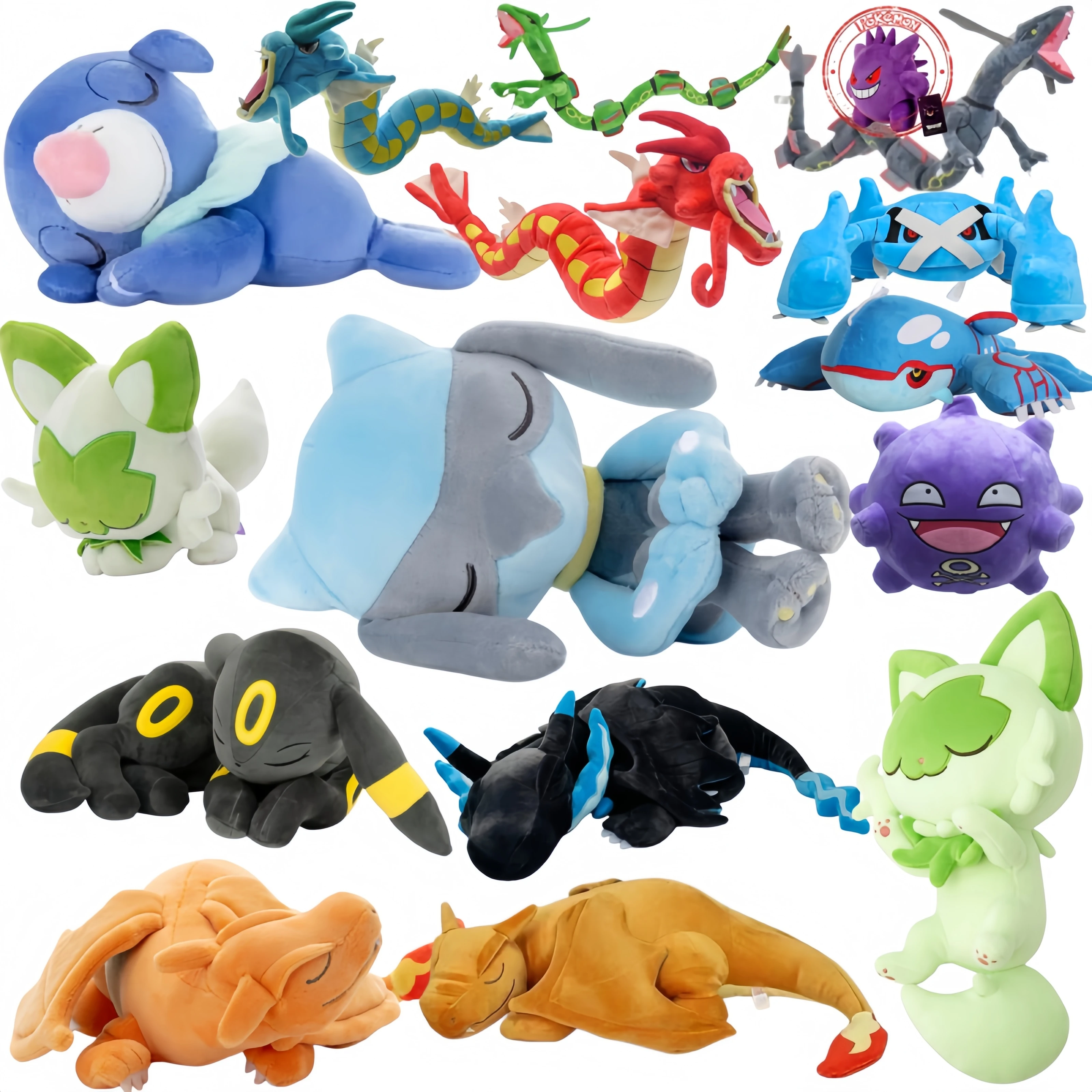Original Sleeping Eevee Lucario Popplio Riolu Plush Toys Rayquaza Mimikyu Jirachi Sprigatito Koffing Metagross Turtwig Peluche