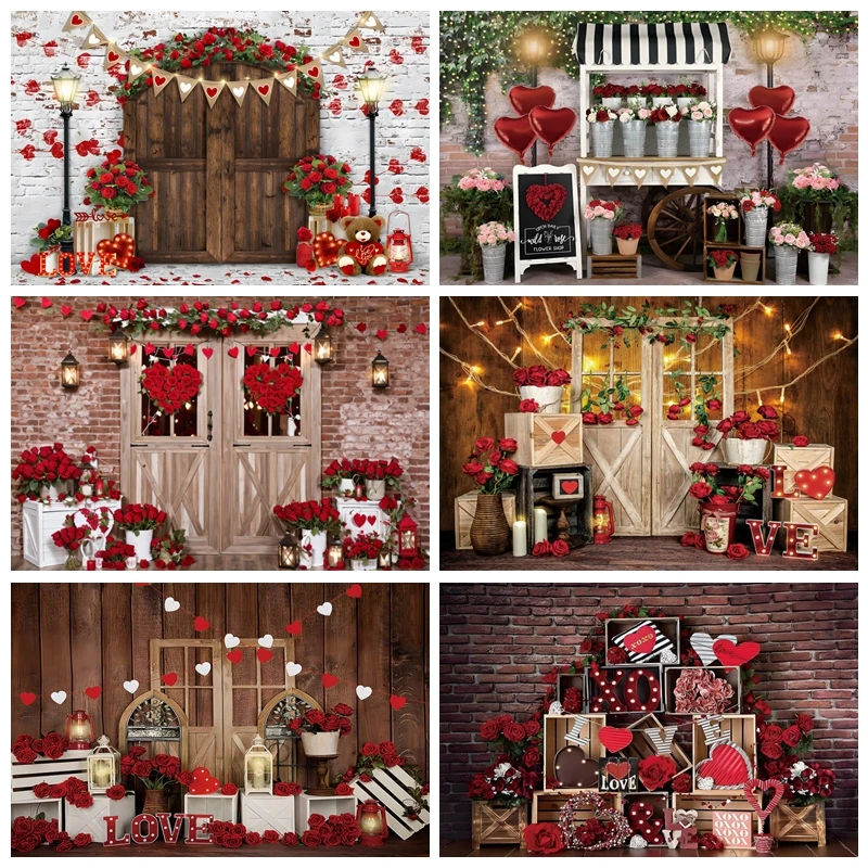 February 14 Valentine's Day Couple Party Decor Backdrops Photography Rose Flowers Anniversary Portrait Background Photo Studio