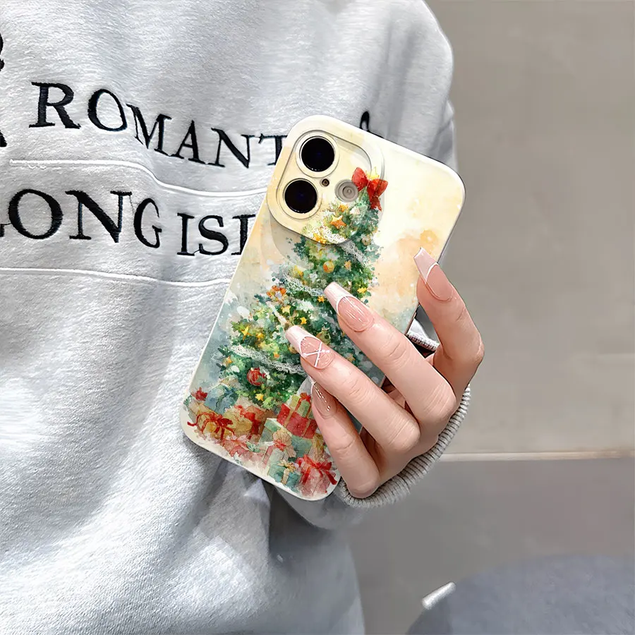 크리스마스 트리와 어린 소녀 패턴의 아이폰 17부터 11 프로 맥스 플러스까지의 휴대폰 케이스
