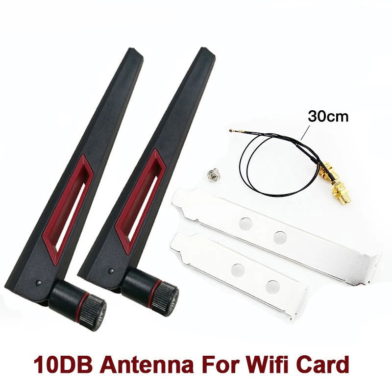 2PCS 6/10 DBi RP-SMA External Antenna Set With IPEX MHF4 Extension Cable 2.4GHz 5GHz Dual Band For M.2 Wifi Card Intel AX210