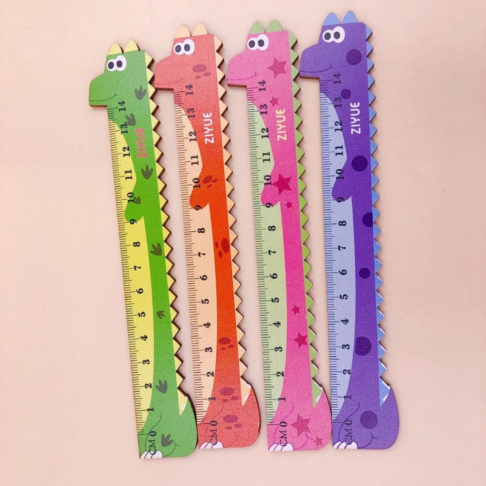 4pcs Cartoon Wooden Ruler -Dinosaurs/Cat Claws/Tools Engraved Ruler, Cute Creative Straight Ruler for Students Office