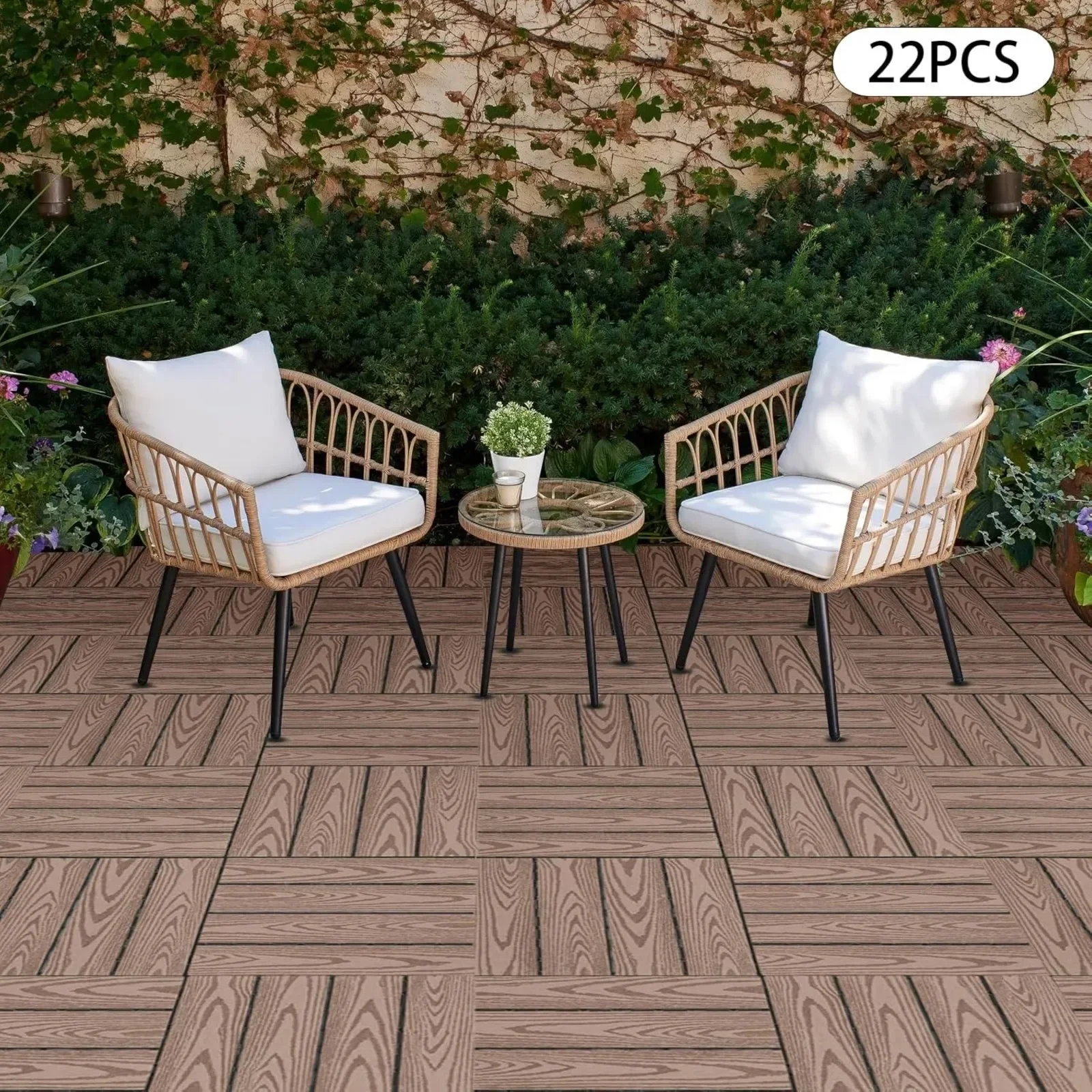 22 piezas de baldosas de WPC para terraza, baldosas de madera y plástico para balcón con función de drenaje, suelo para exteriores para patio, balcón y jardín.