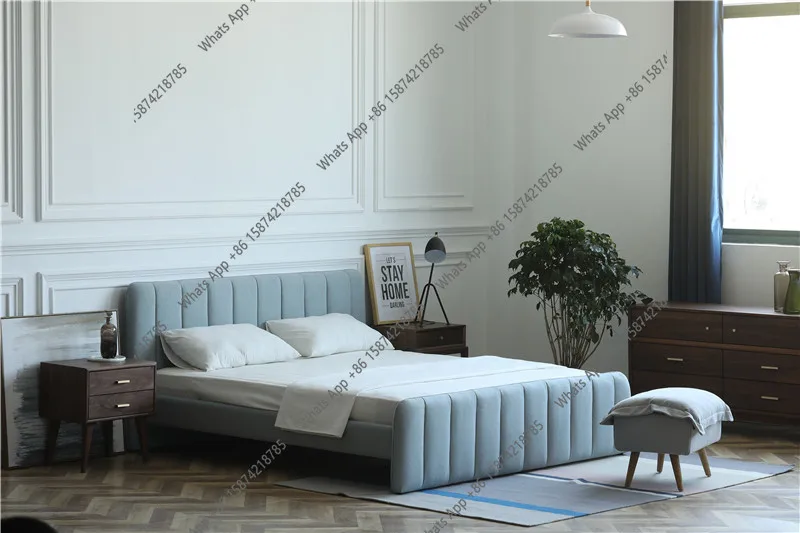 B Nordic Simple Modern Fabric Bed Master Bedroom Double Bed Soft Bed Soft High Backrest Fabric Minimalist Minimalist Itali
