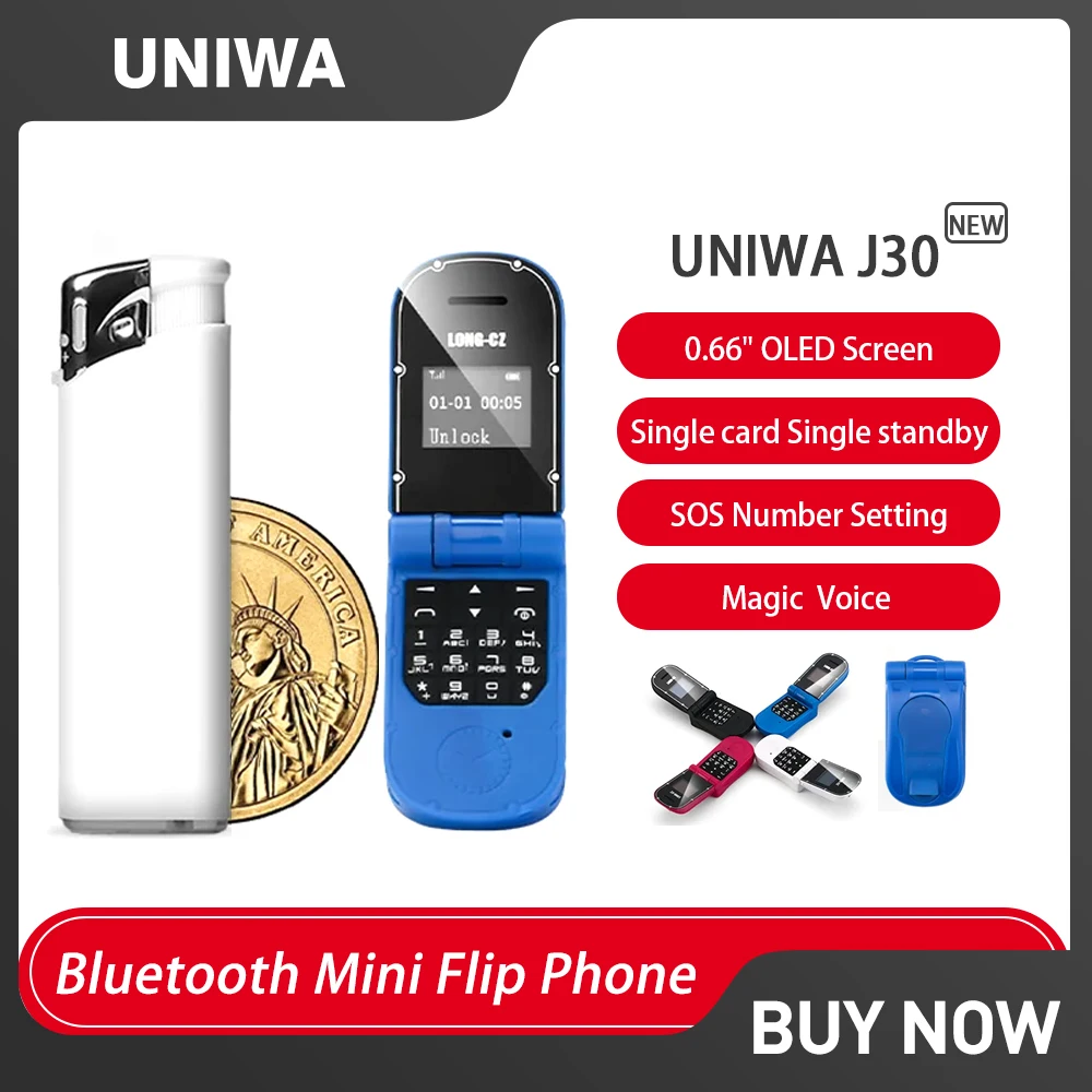 UNIWA J30 2G Мини-раскладушки для мобильных телефонов с кнопкой Беспроводной Bluetooth-накопитель FM Magic Voice Самый маленький раскладушечный телефон для детей