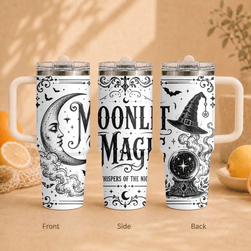 Halloween Witch Pattern Vacuum Flasks 40oz Vacuum Insulated Travel Mug - Stainless Steel Straw Cup Lid
