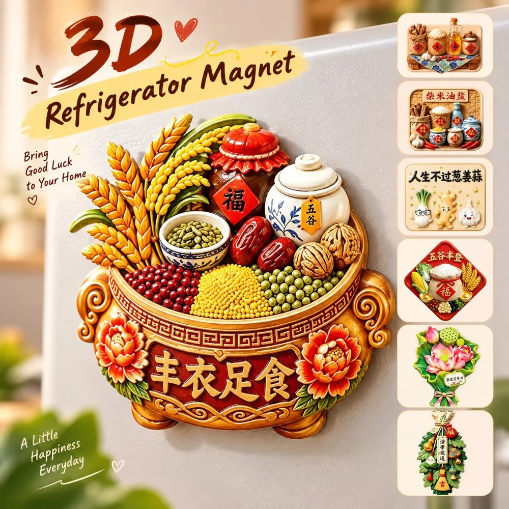 Food Theme Fridge Magnet 3D Relief Cartoon Pattern Decorative Fridge Magnet Simulation Resin 3D Refrigerator Stickers