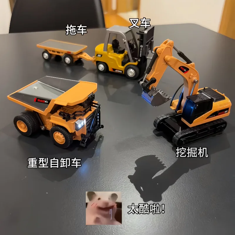 1:64 Scale Remote Control Mini Excavator RC Engineering Vehicle Forklift Full-Scale Tipper Truck Toy Gift for Valentine's Day