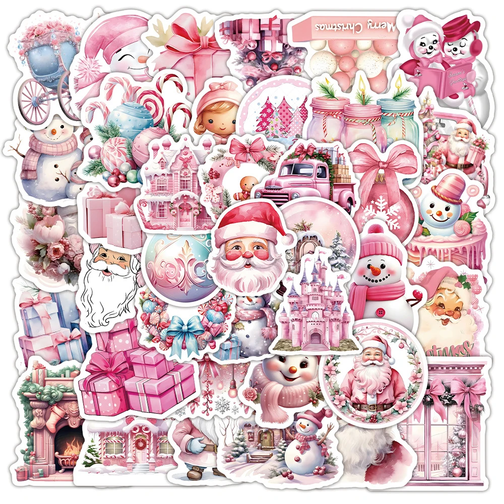 

10/30/52pcs Cartoon Pink Christmas Aesthetic Stickers Decoration Waterproof DIY Phone Skateboard Laptop Car Decals for Kids Toy