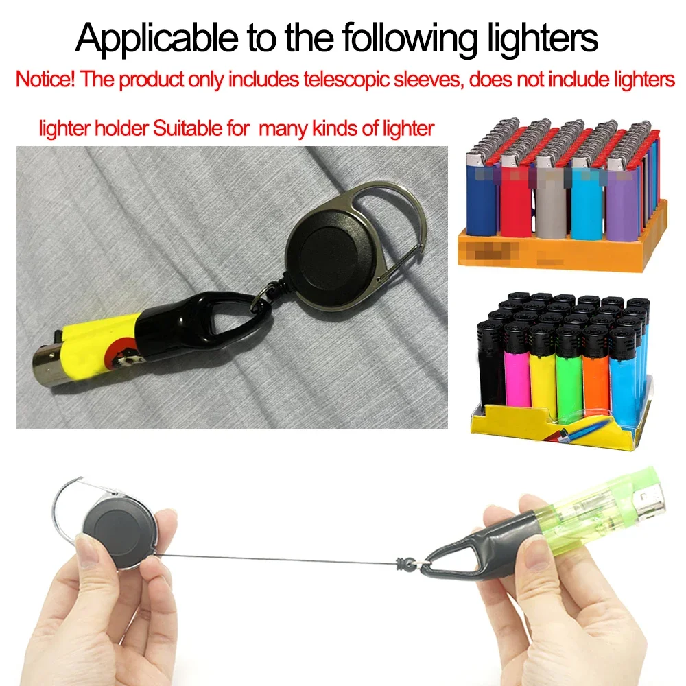 1Pcs Lighter Holder Sleeve Clip With Retractable Keychain 60mm Length Protective Cover Herb Smoking Accessories For Grinder view 2