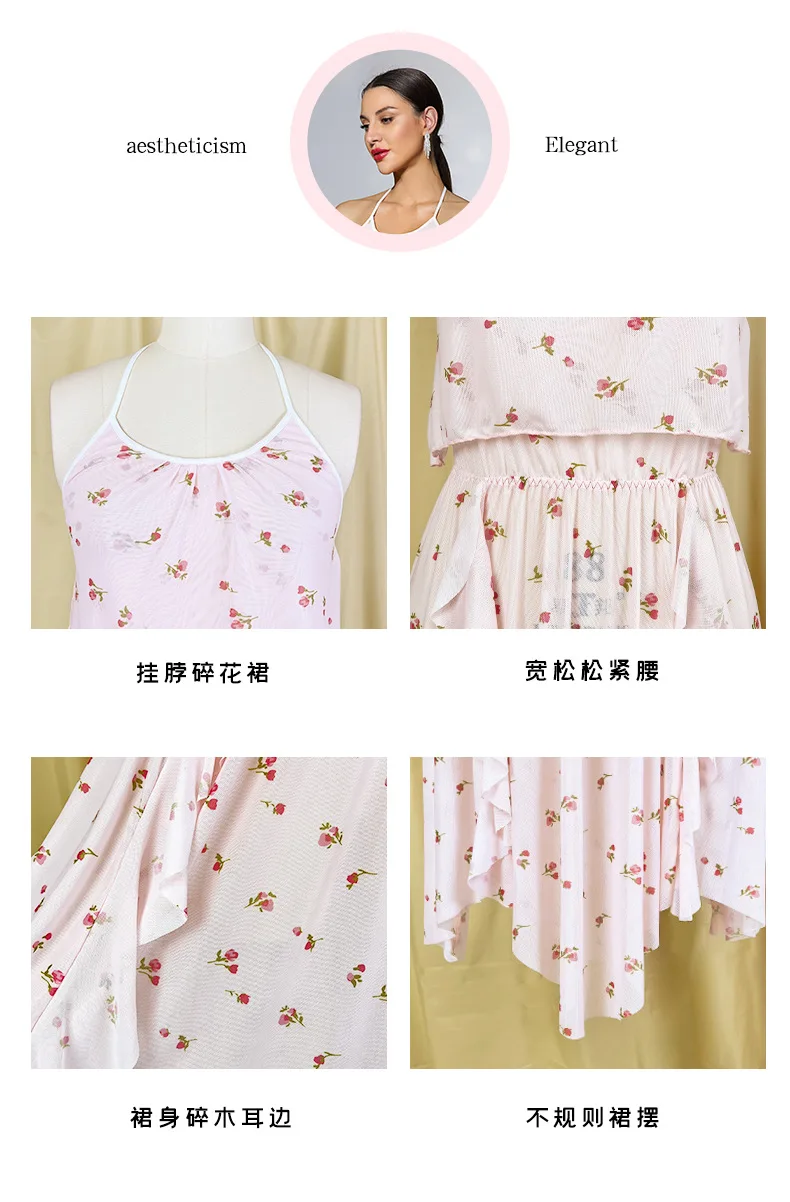 Nightgown Set Loungewear Nightwear Soft Halter Backless Floral Ruffle Irregular Maxi Summer Lightweight Homewear Romantic