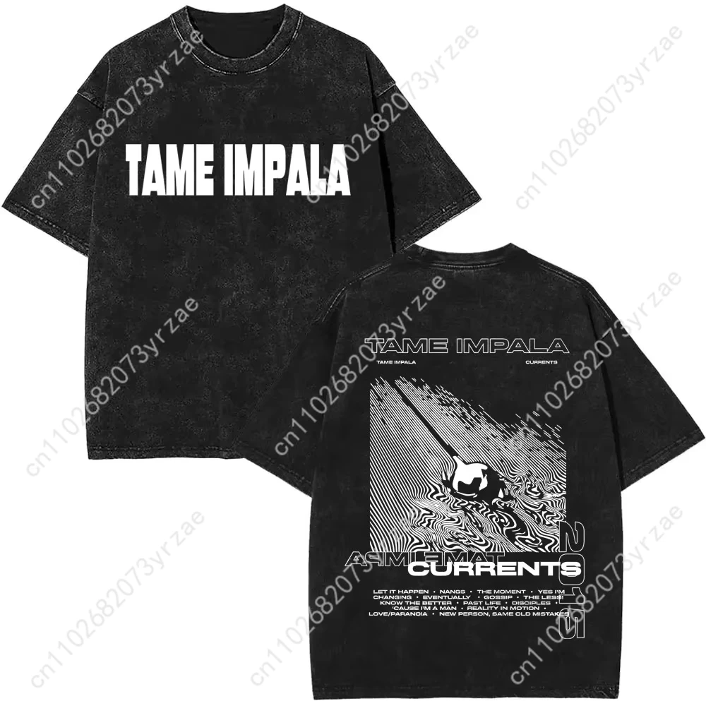 เสื้อยืด Tame Impala Retro Wash สำหรับผู้ชายและผู้หญิง คุณภาพสูง สไตล์วินเทจ ผ้าฝ้าย แขนสั้น แฟชั่น เสื้อยืดเนื้อนุ่ม ระบายอากาศได้ดี