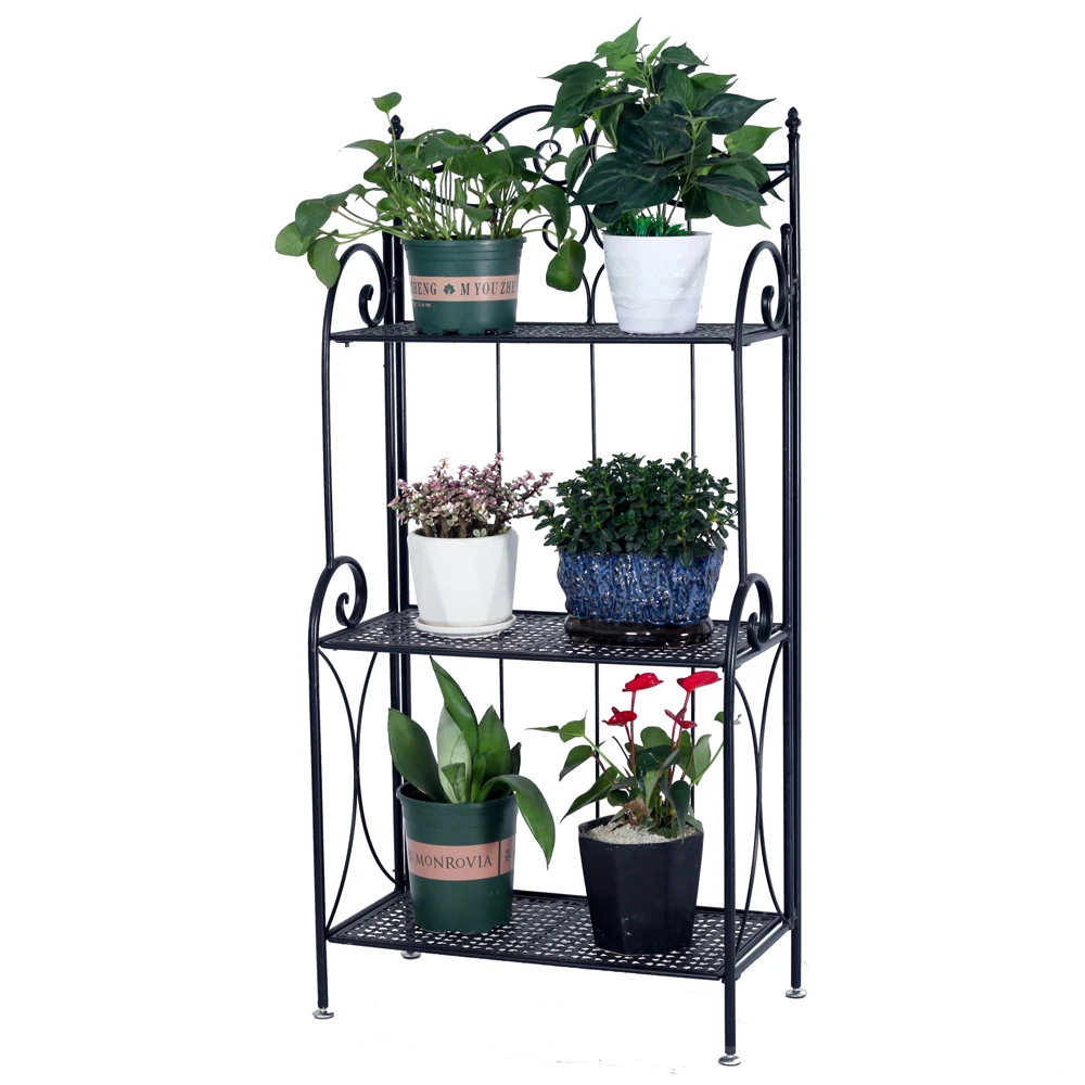 Estante plegable de Metal de 3 niveles para plantas y decoración del hogar, soporte de exhibición, estante para libros